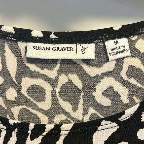 Susan Graver Animal Print Black & White Midi Dress, Size Medium - Picture 3 of 6